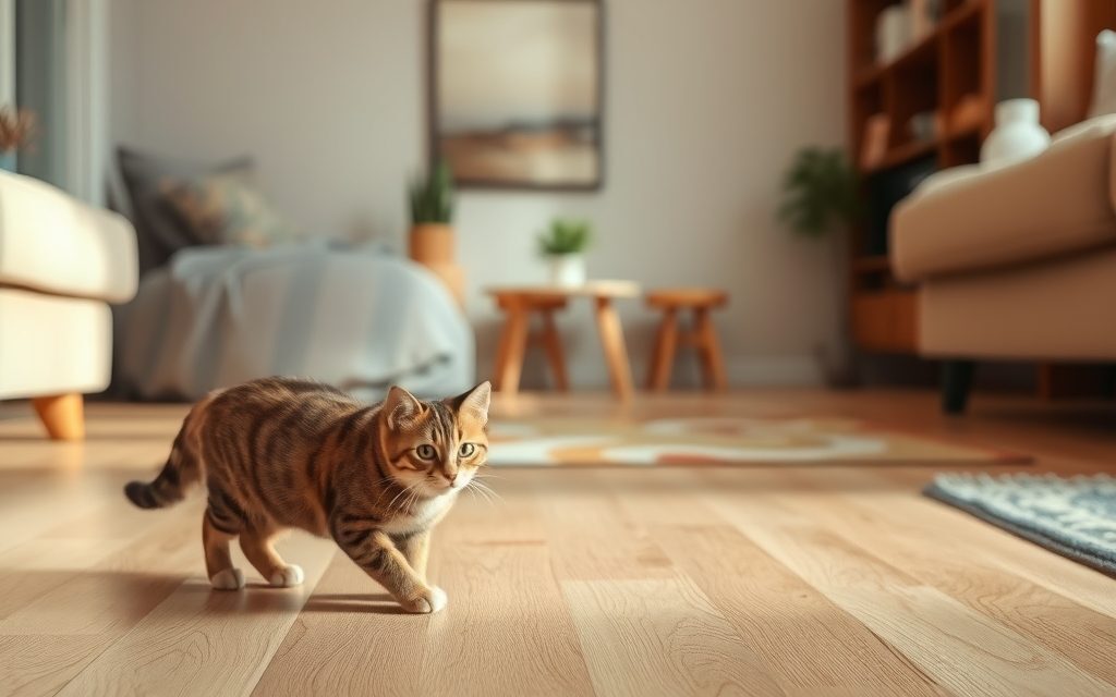 Podłoga w mieszkaniu z kotem: jak wybrać trwały i bezpieczny materiał odporny na zarysowania i wilgoć